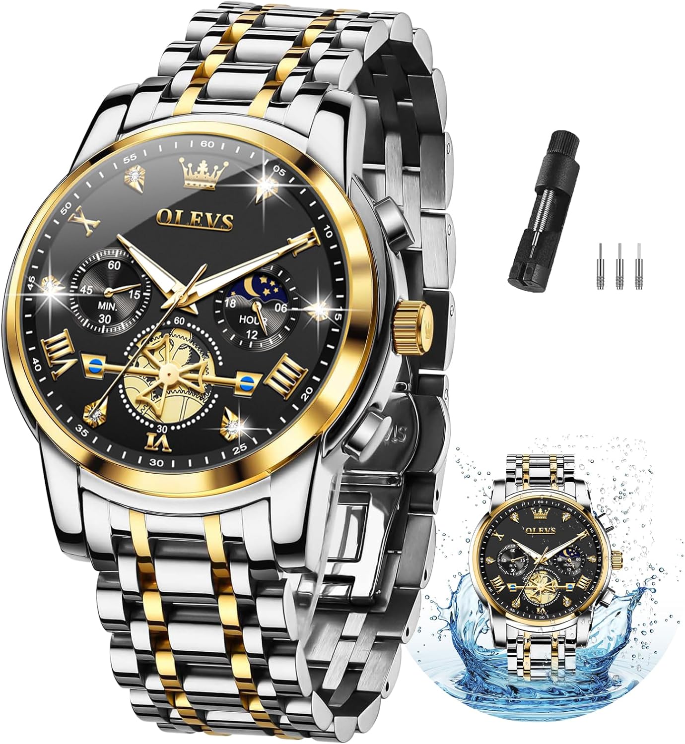 OLEVS Men's Stainless Steel Chronograph Watch for Luxury Style