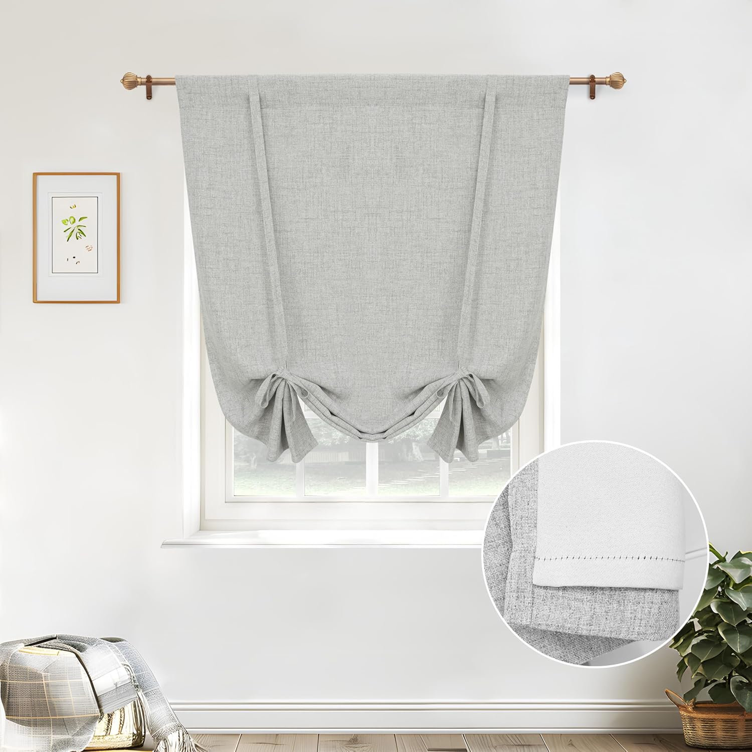 Linen Blackout Tie Up Curtains for Small Windows 39in x 55in