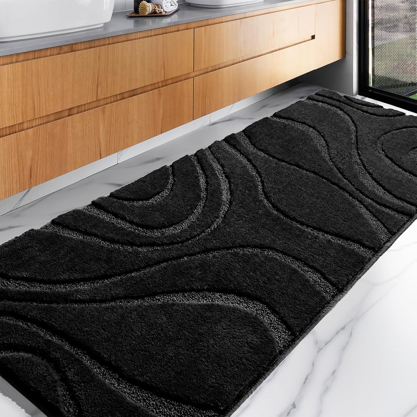 DEXDE Extra Long Black Bath Rugs Runner 24x60 Inch Non-Slip