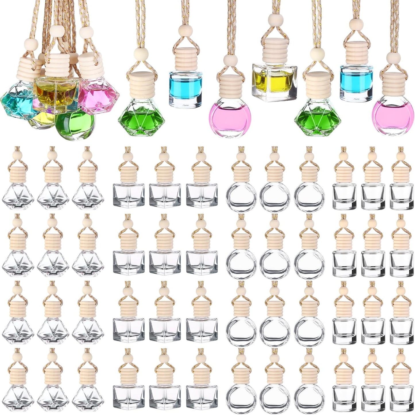 60-Pc Hanging Car Air Freshener Glass Bottles - Aromatherapy Delight!