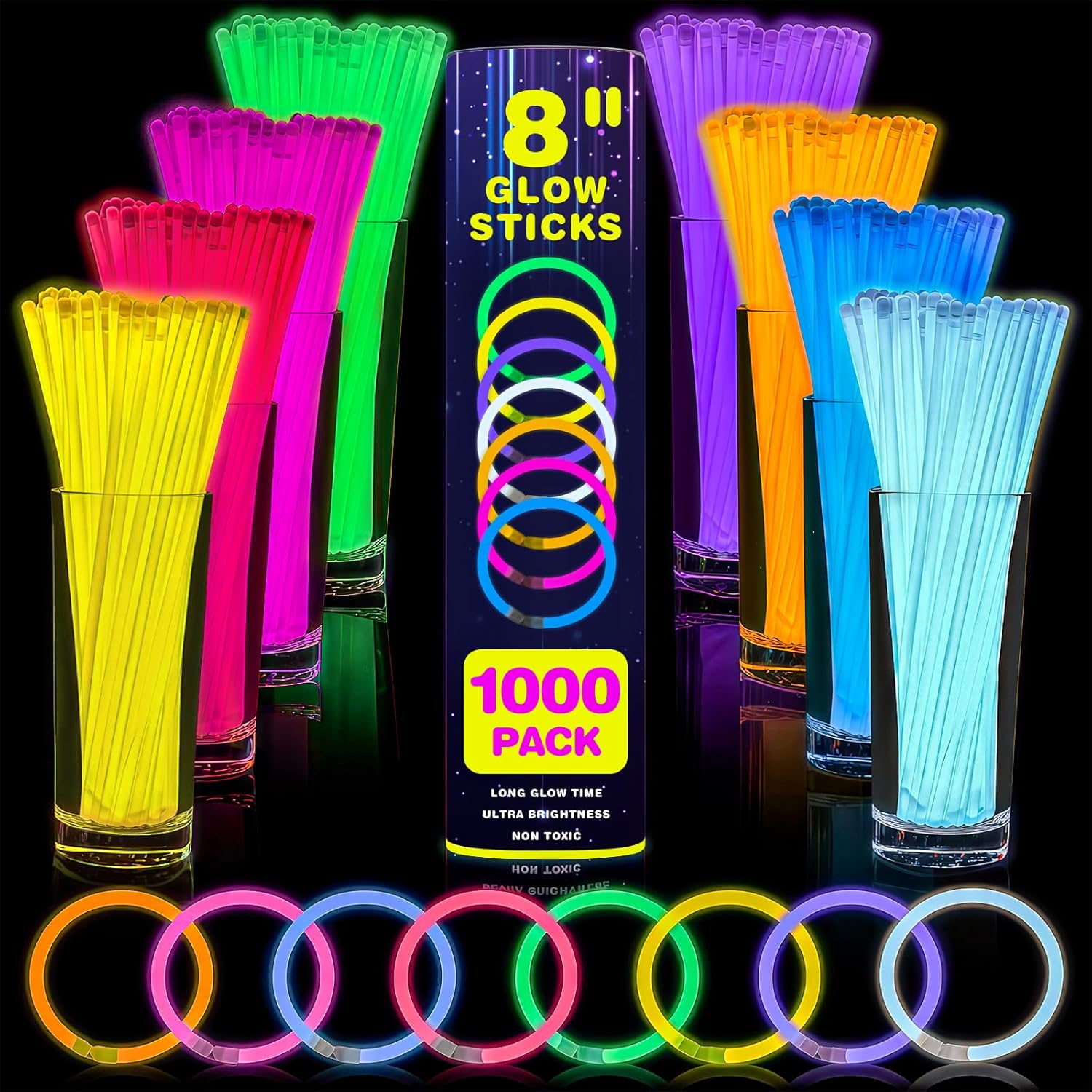 Ultra Bright 8 Inch Glow Sticks Bulk Party Pack for Fun Events