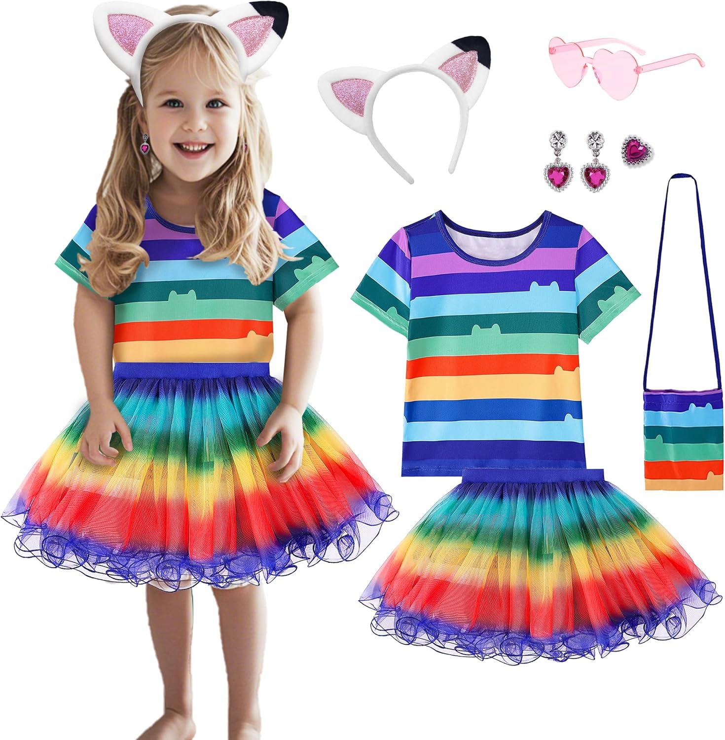 Girls Cat Enthusiasts Rainbow Tutu Dress for Fun Occasions