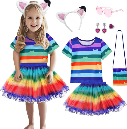 Girls Cat Enthusiasts Rainbow Tutu Dress for Fun Occasions