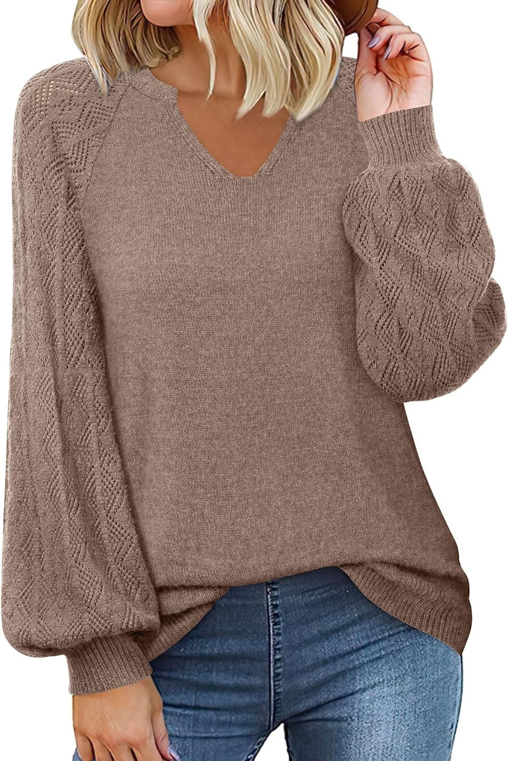 Messic Womens Pullover Sweaters Casual Long Sleeve V Neck Tops