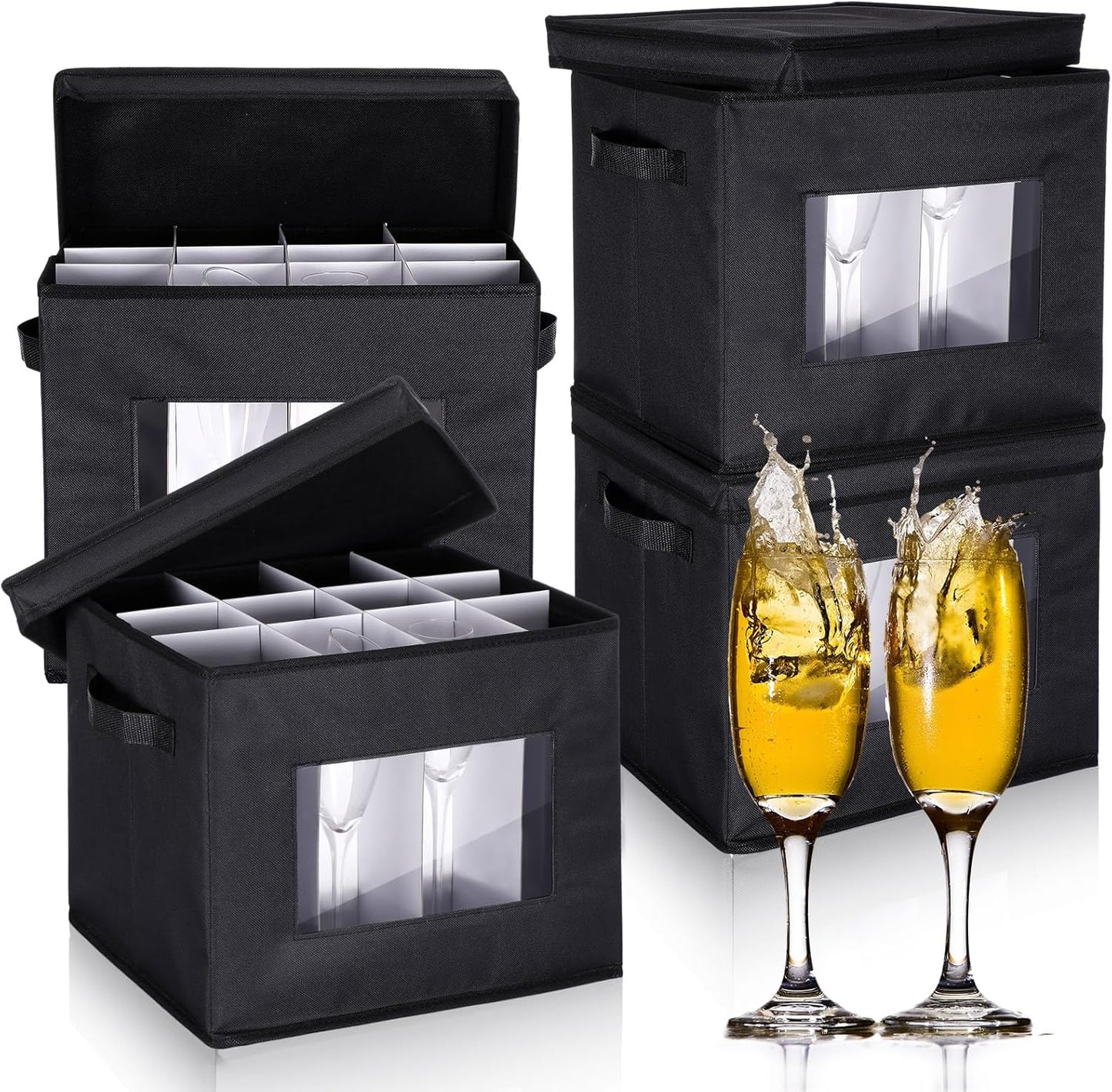 4 Pcs Champagne Flute Storage Box with Dividers for Glassware