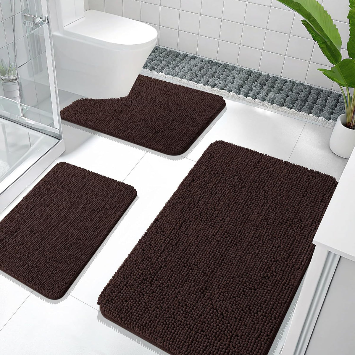 OLANLY Soft Chenille Bathroom Rugs Set for Cozy Home Decor