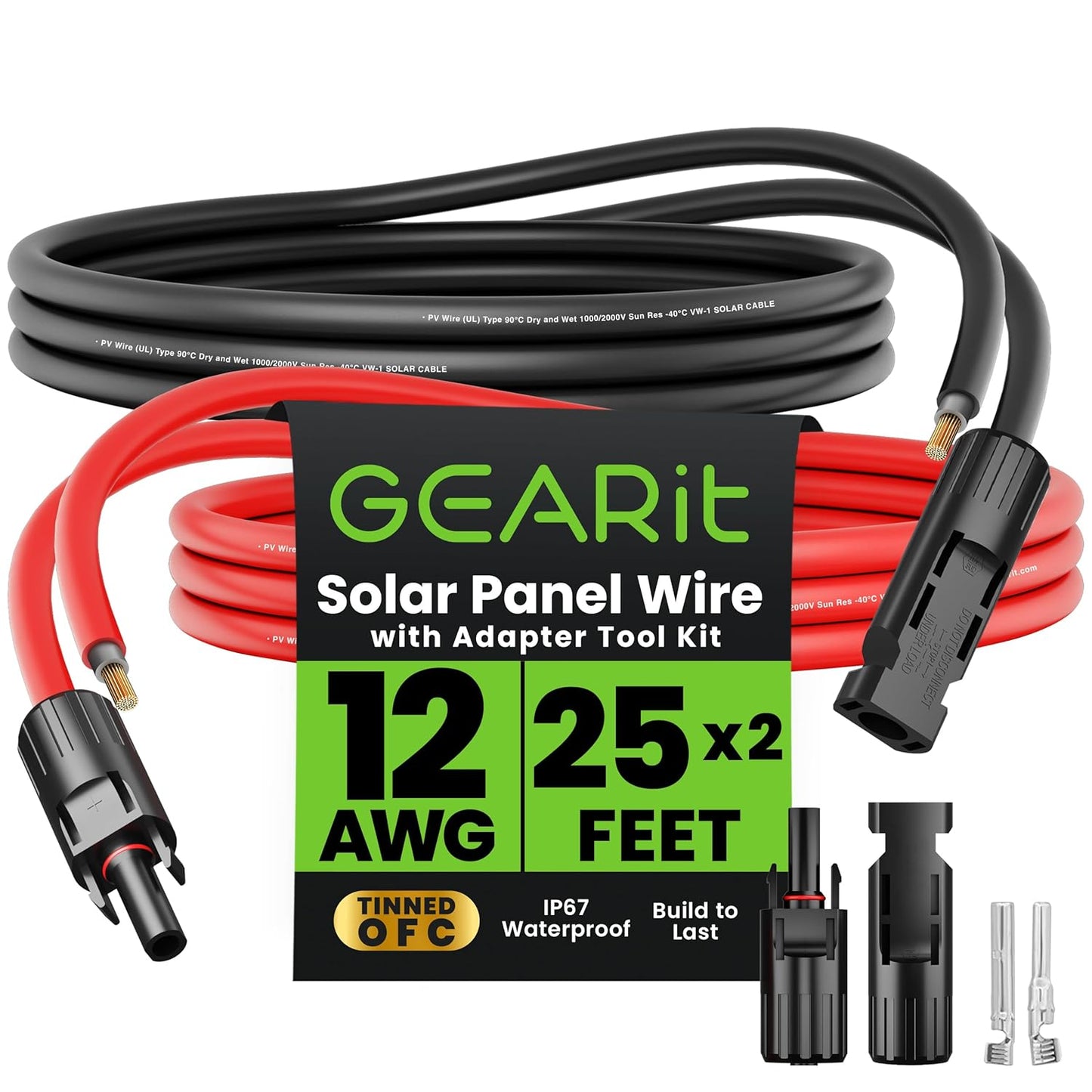 GEARit 12AWG Solar Extension Cable - Durable 25FT Connectors