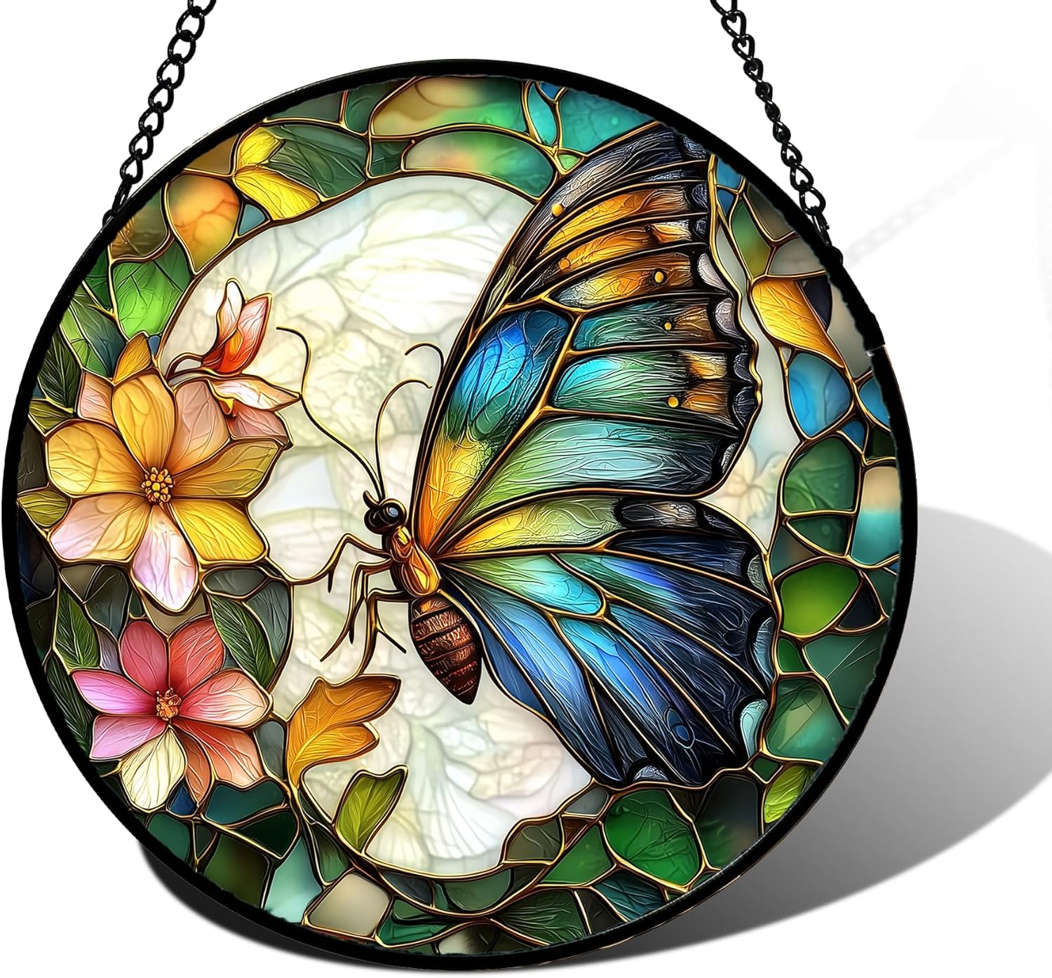 Stained Glass Window Hanging Butterfly Flower Suncatcher Decor