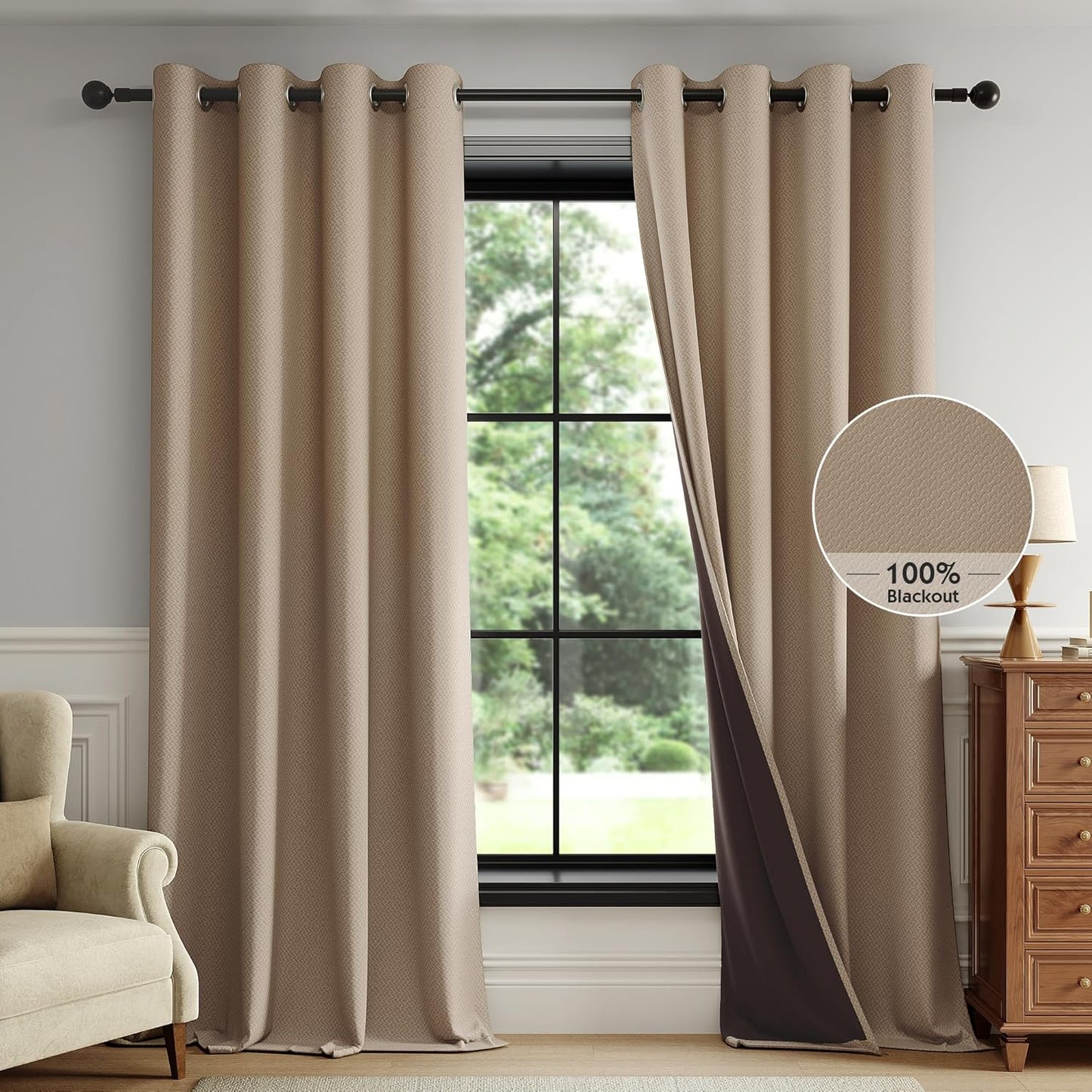 100% Brown Blackout Curtains for Bedroom and Living Room