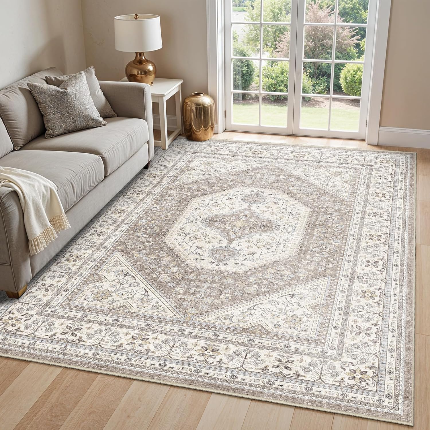Washable 5x7 Area Rug - Vintage Oriental Carpet for Home Decor