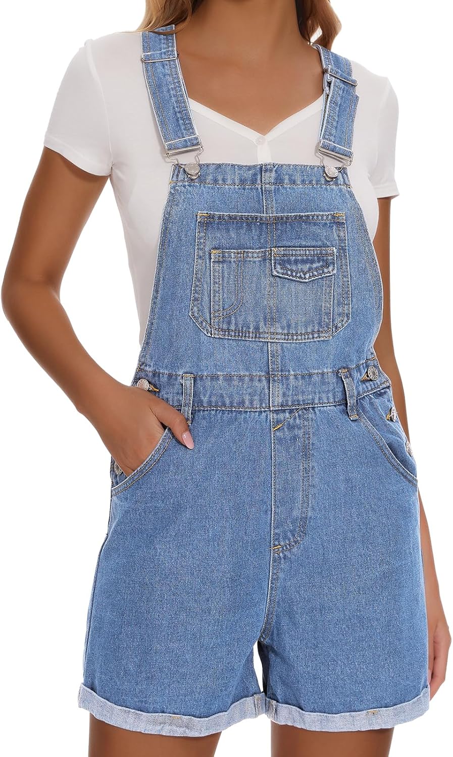 Women's Denim Shortalls with Adjustable Straps for Summer Fun