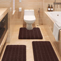 Striped Brown Bathroom Rug Set 3 Pieces - Ultra Soft Chenille