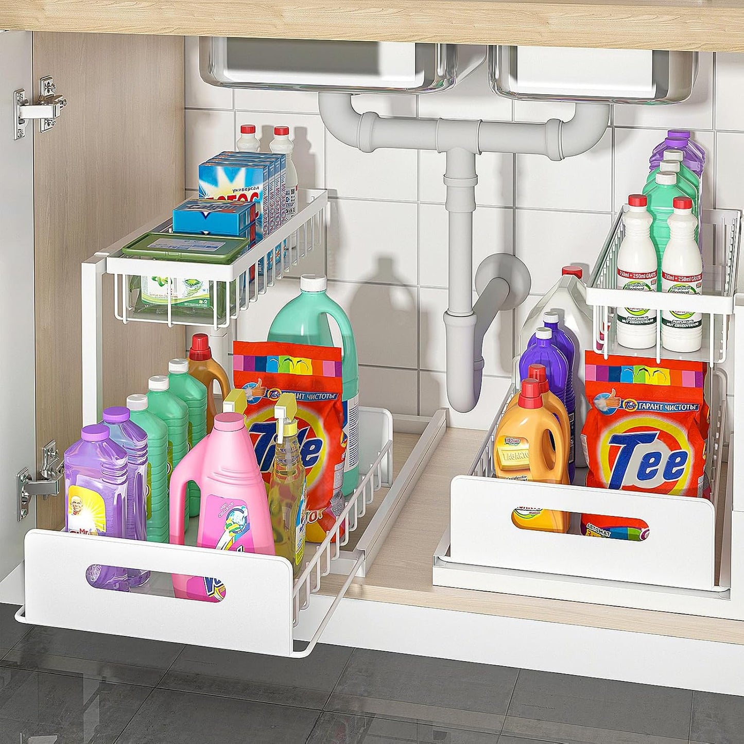 Under Sink Organizer by bukfen - 2-Tier Pull Out Storage Solution