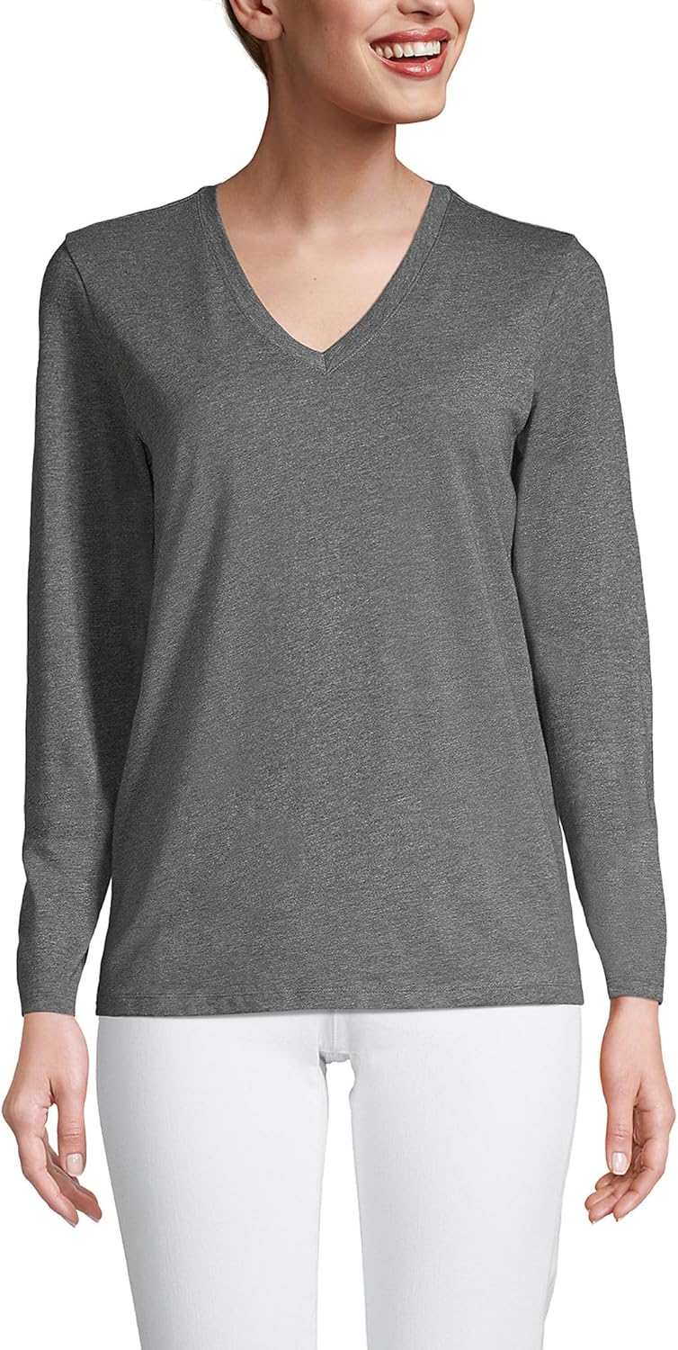 Relaxed Supima Cotton Long Sleeve V-Neck T-Shirt for Women