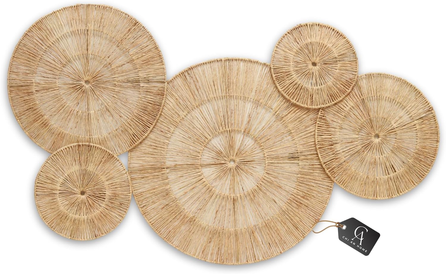 Boho Wall Decor Set of 5 Woven Jute Baskets for Home