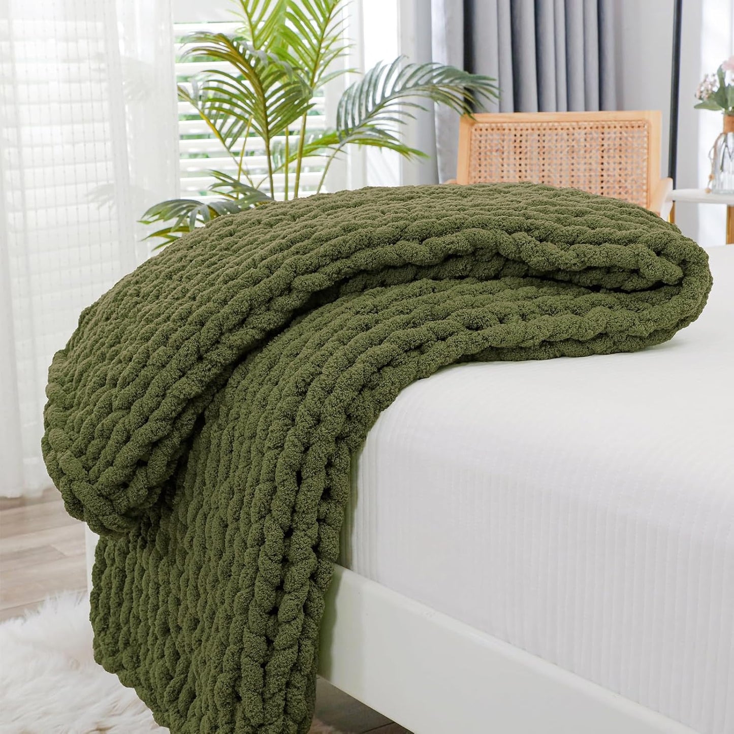 Bigacogo Chunky Knit Throw Blanket for Cozy Living Room Decor