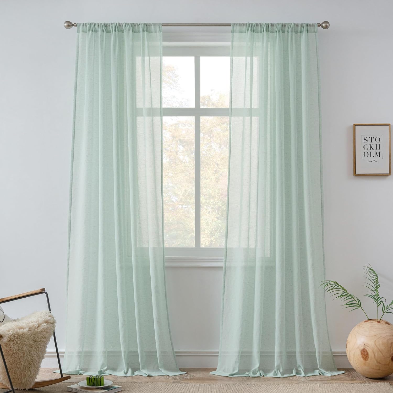 FMFUNCTEX Linen Sheer Curtains for Bedroom and Living Room