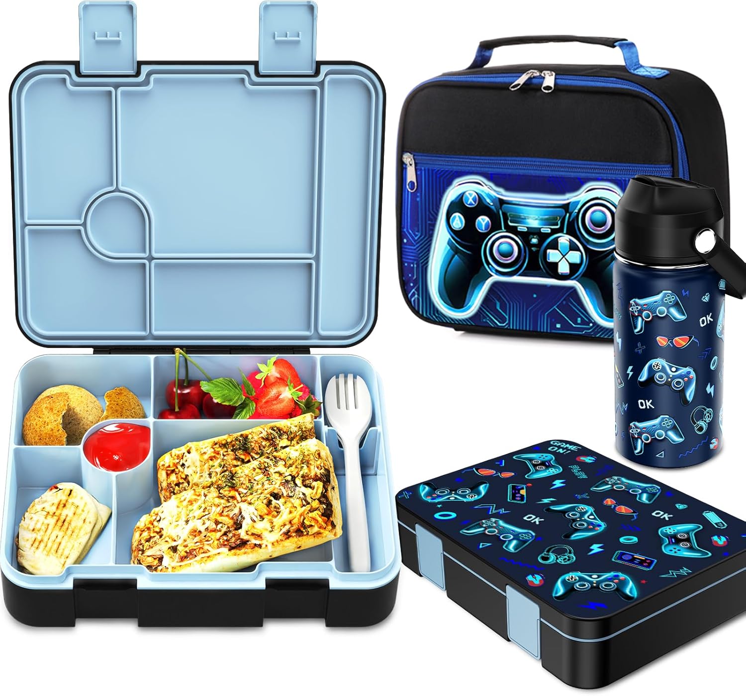 Bevalsa Kids Bento Lunch Box Set with Insulated Bag & Bottle