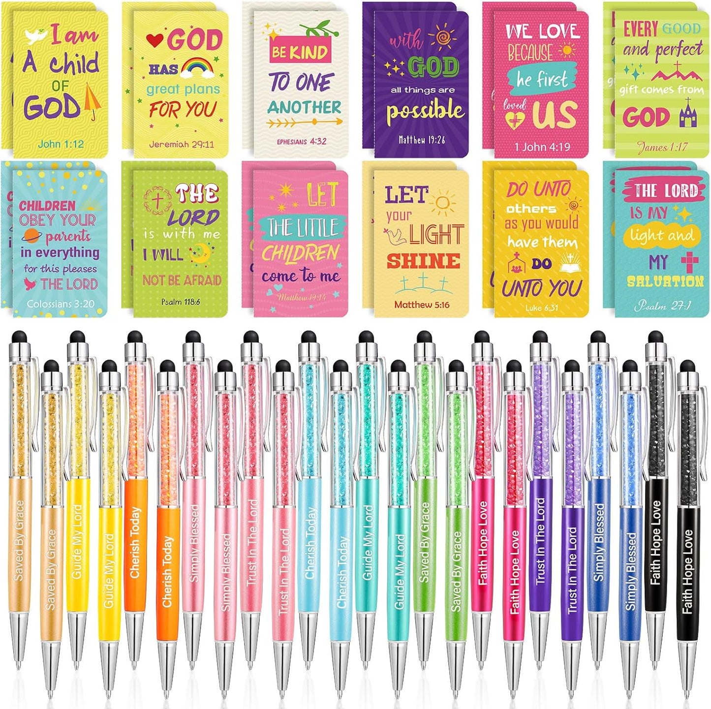 Christian Gift Set: 48 Bible Verse Notebooks & Pens