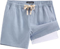 Mens Linen Beach Shorts 2-in-1 5/7 in Elastic Waist - Breathable