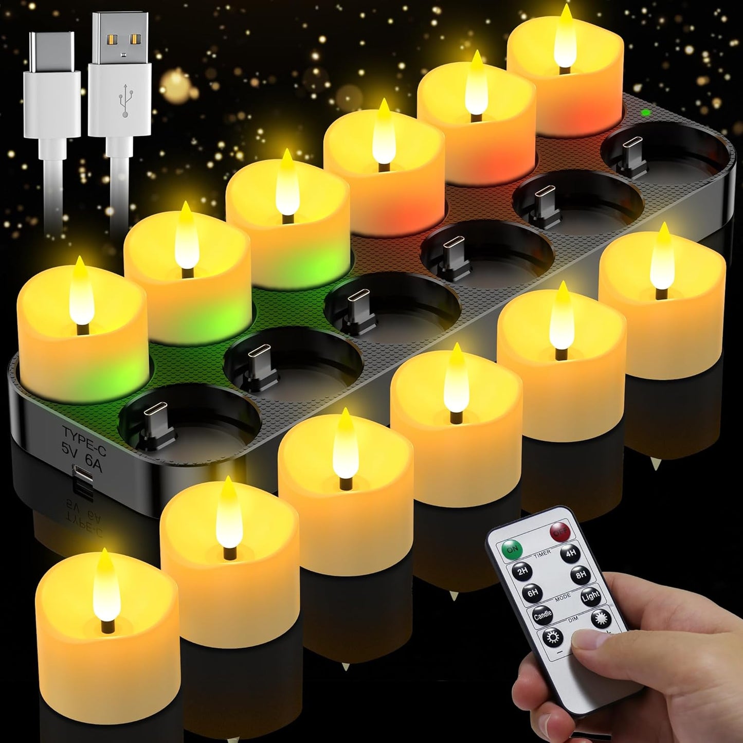 YiaMia Rechargeable Tea Lights 12 Pack with Remote Control