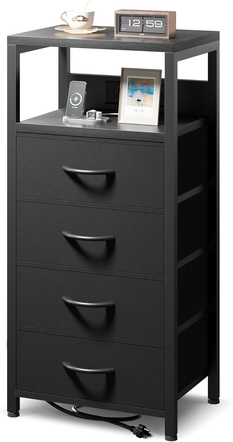 Modern NightStand Bedside Charging Table with USB Ports & Drawers
