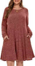 Sweater Dress Plus Size Long Sleeve Ribbed Knit - Flowy Tunic Women's