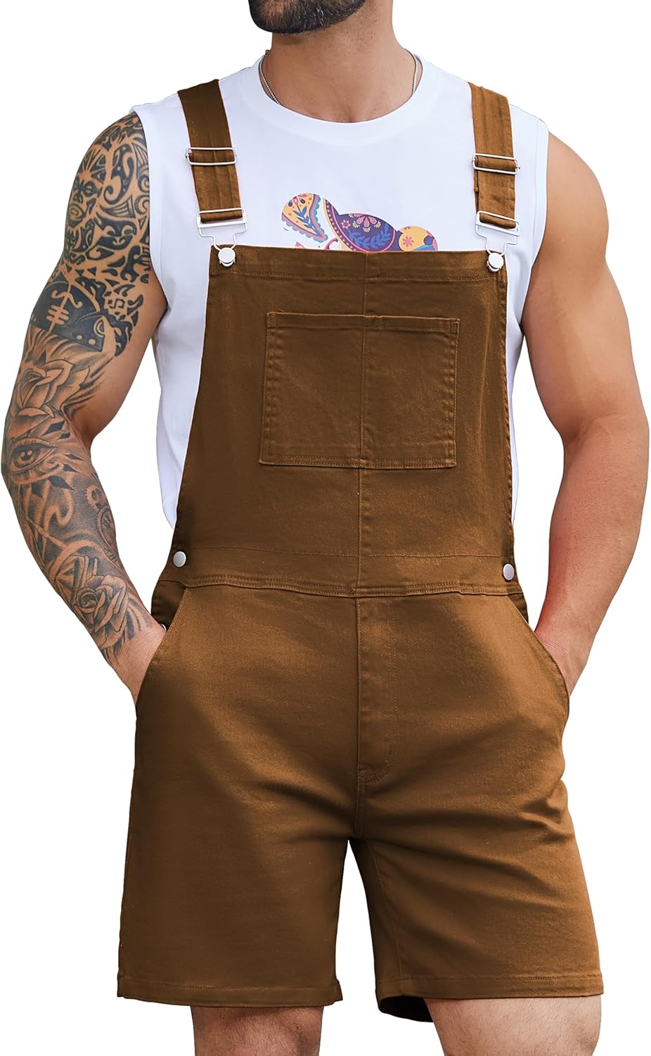 Bindefon Denim Overalls for Men - Comfortable Brown Shorts