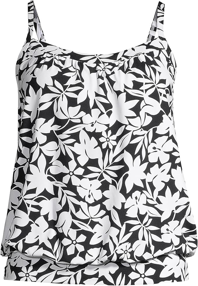 Lands' End Women's Blouson Tummy Hiding Tankini Top Swimsuit