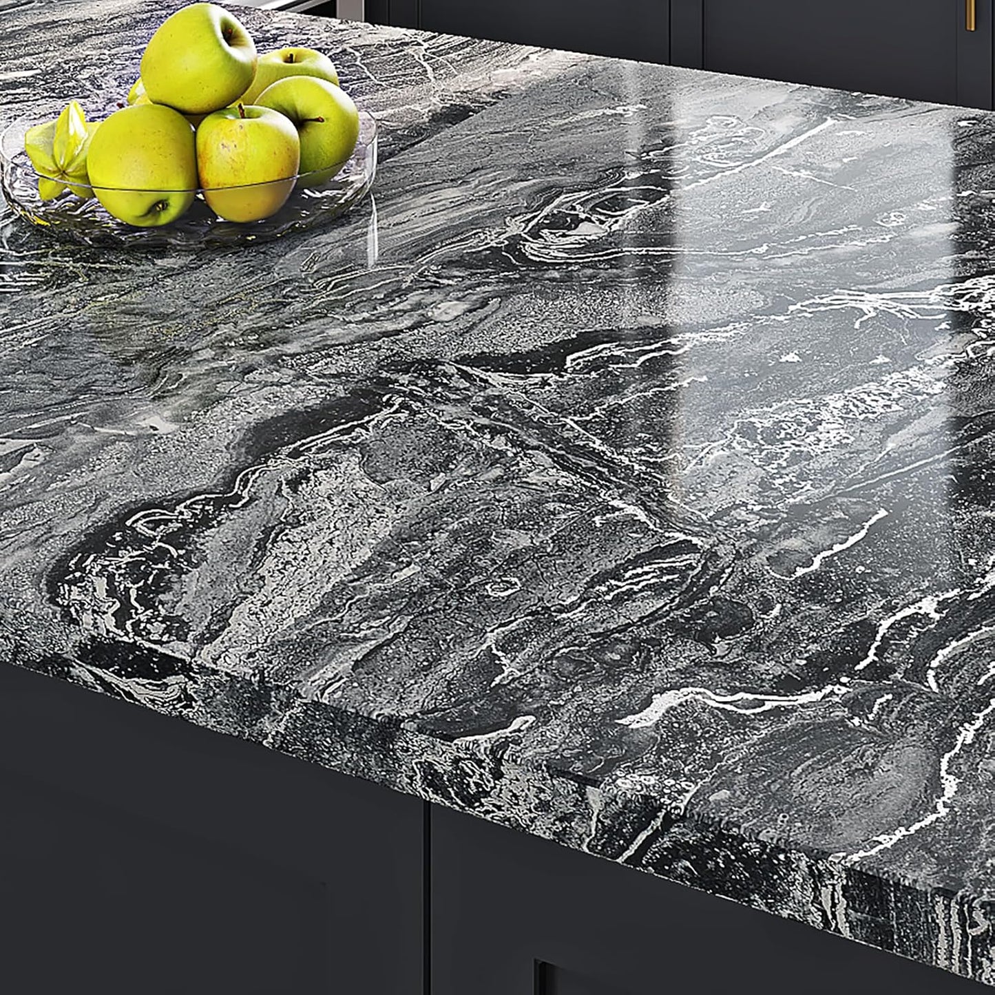 Extra Wide Glossy Marble Peel and Stick Wallpaper for Countertops