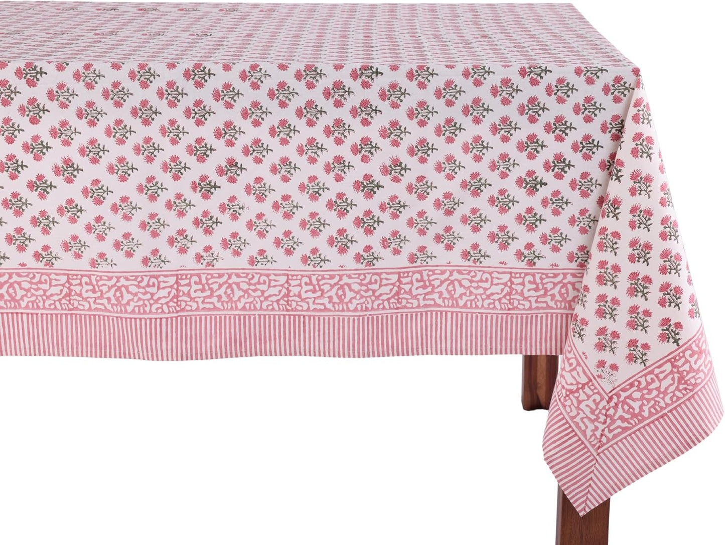 Gulbahar White Pink Cotton Tablecloth for Elegant Dining Events