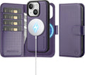 Magnetic Leather Detachable Wallet Case for iPhone 13 Purple - RFID