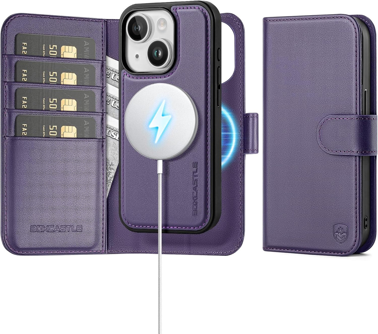 Magnetic 2 in 1 Detachable Wallet Case for iPhone 13 Purple