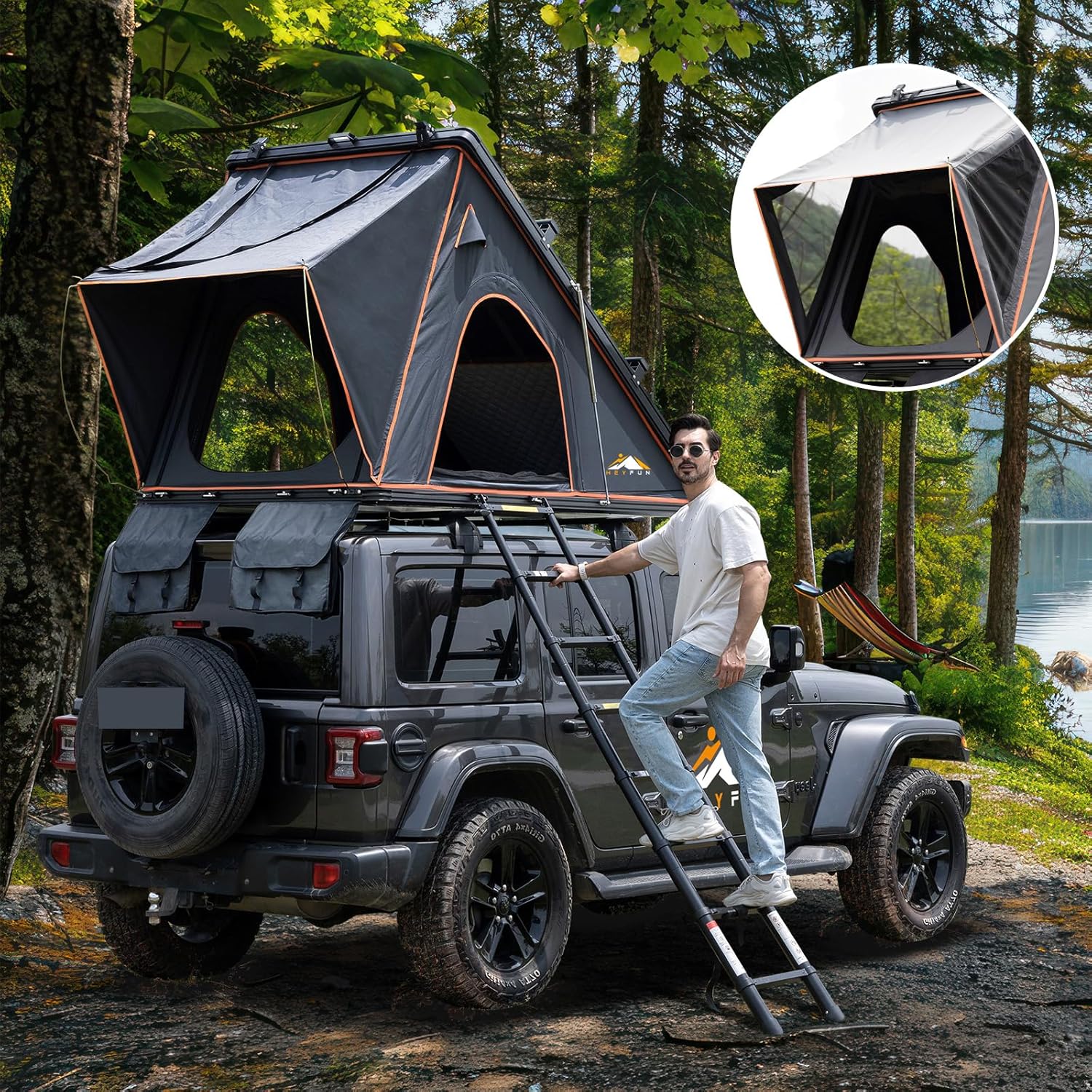 Pop-Up Truck Rooftop Tent with Rain Curtain - HEYFUN