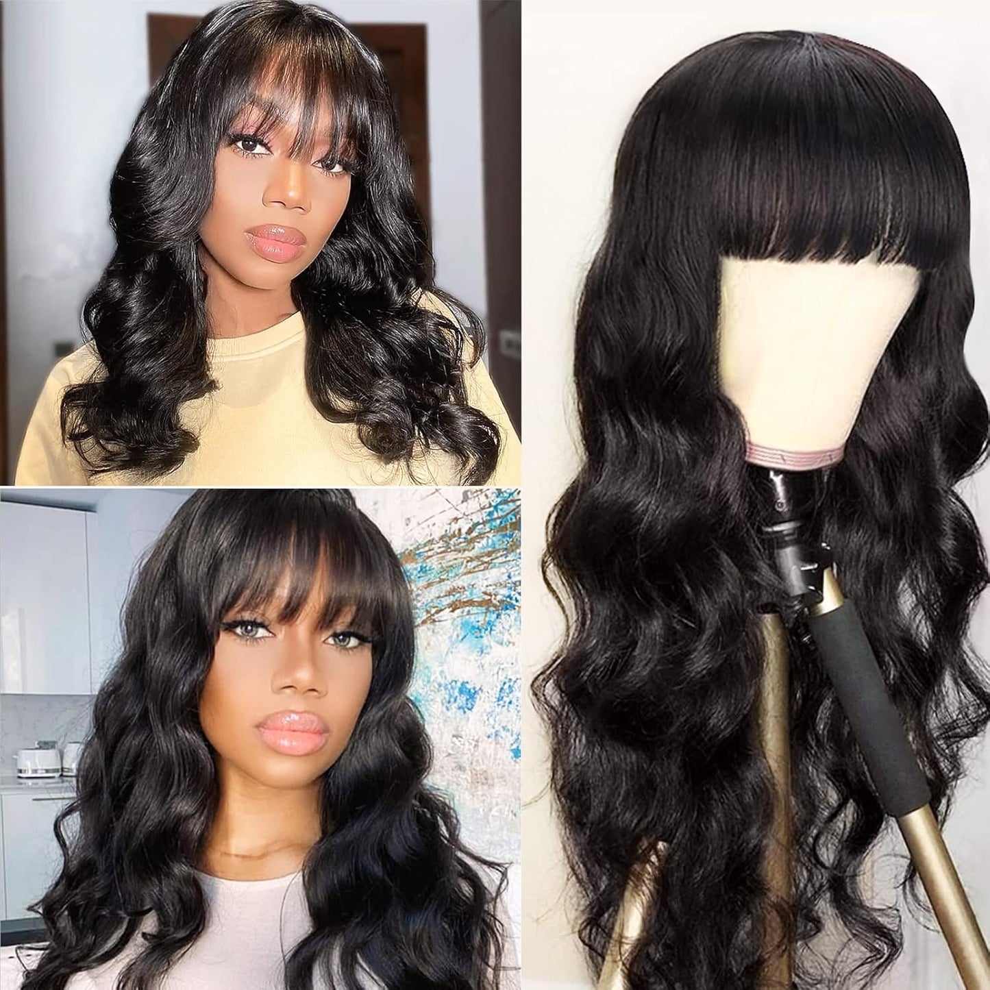 Body Wave Human Hair Wigs with Bangs for Effortless Style