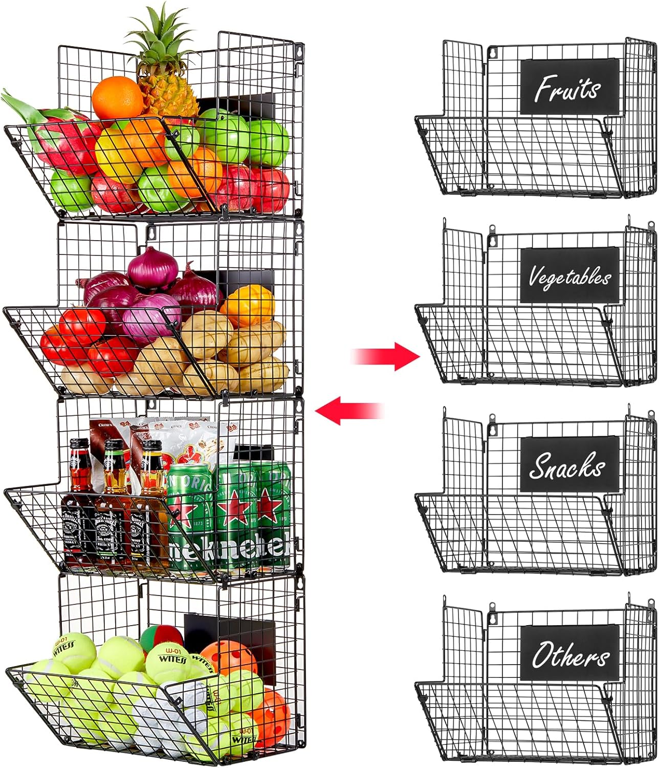 X-cosrack Metal Wire Basket Wall Mount for Kitchen Storage