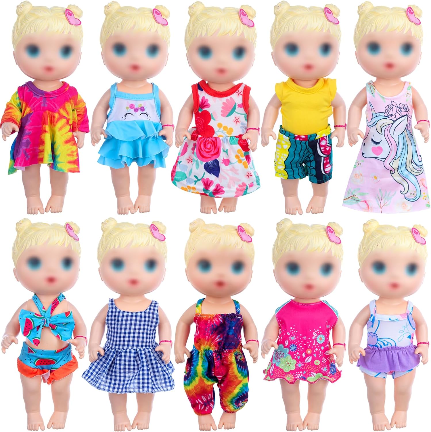 UNICORN ELEMENT 10pc Baby Doll Clothes Set - Perfect for 12 Dolls!
