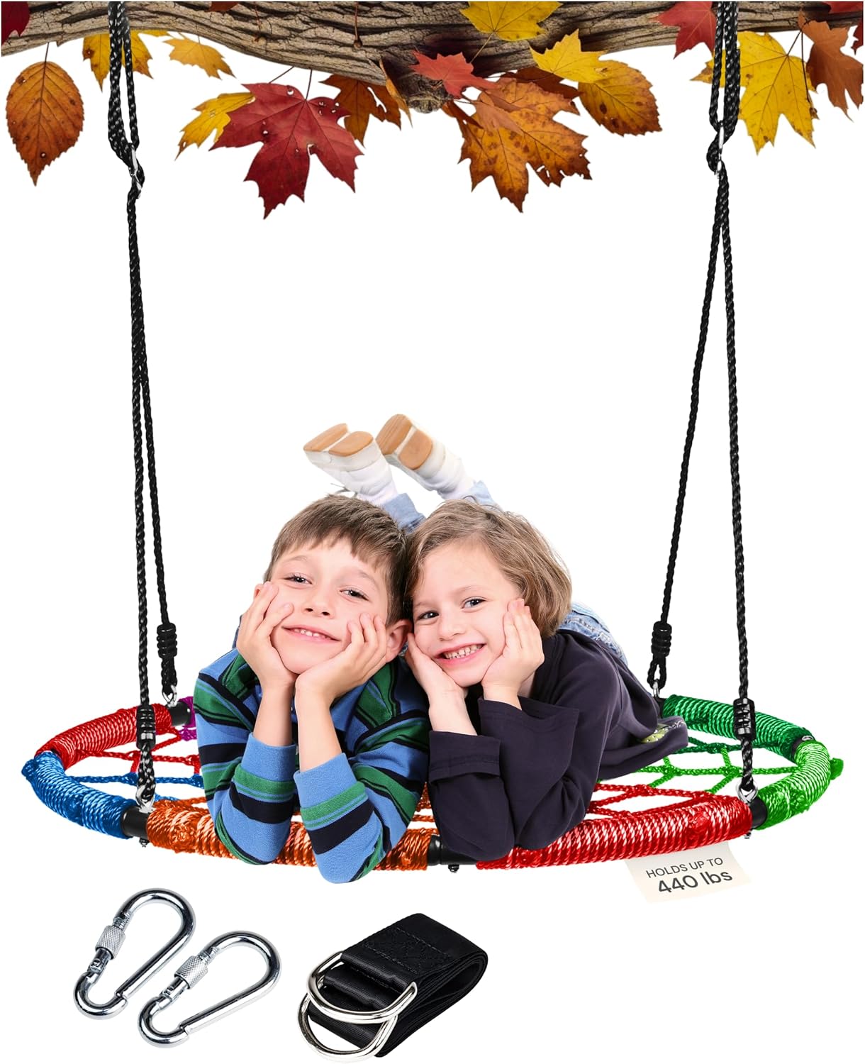 PLAYVIBE Spider Web Tree Swing - 40 in Multicolor Saucer Swing