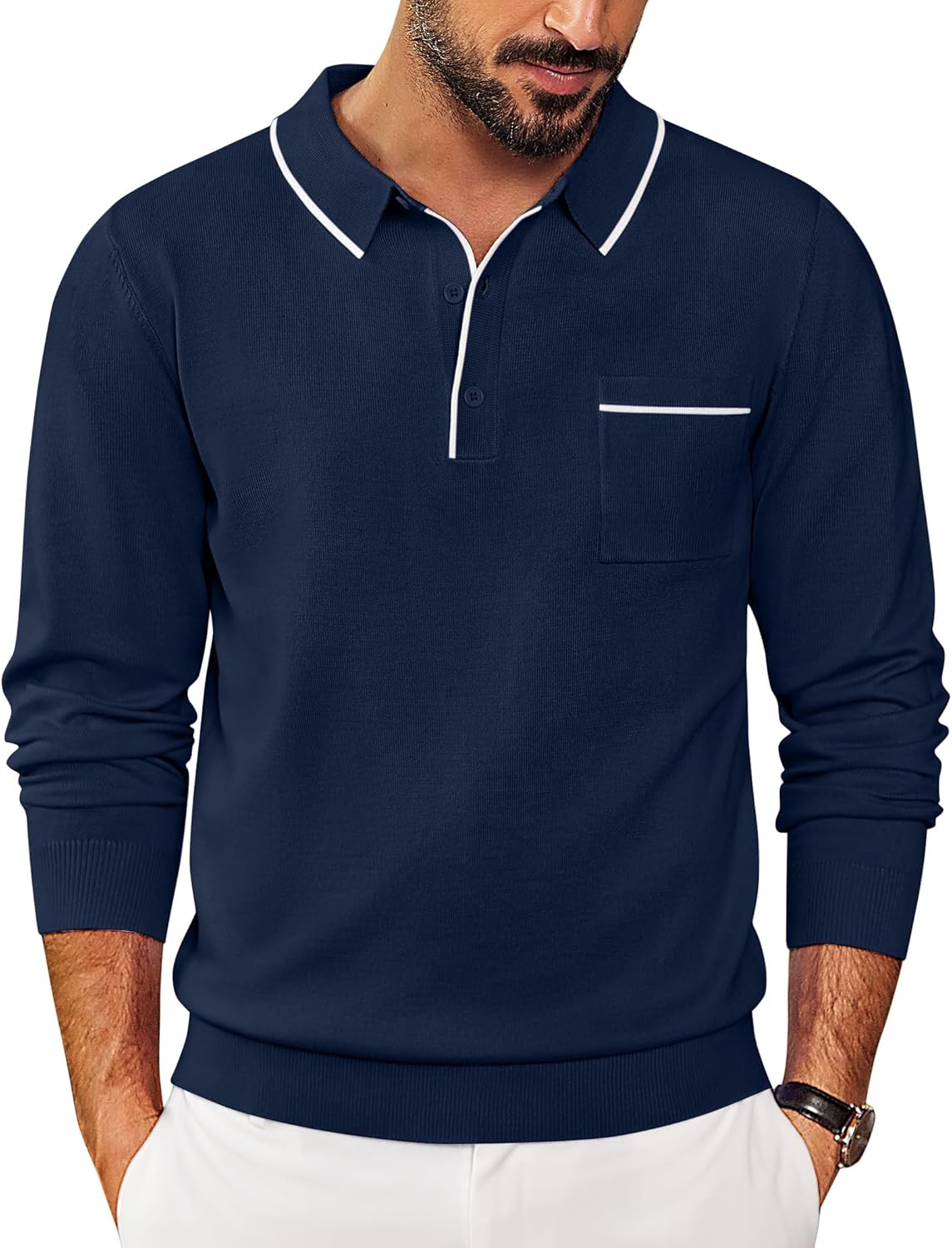 Stylish COOFANDY Mens Knit Polo Long Sleeve Sweater for All Occasions
