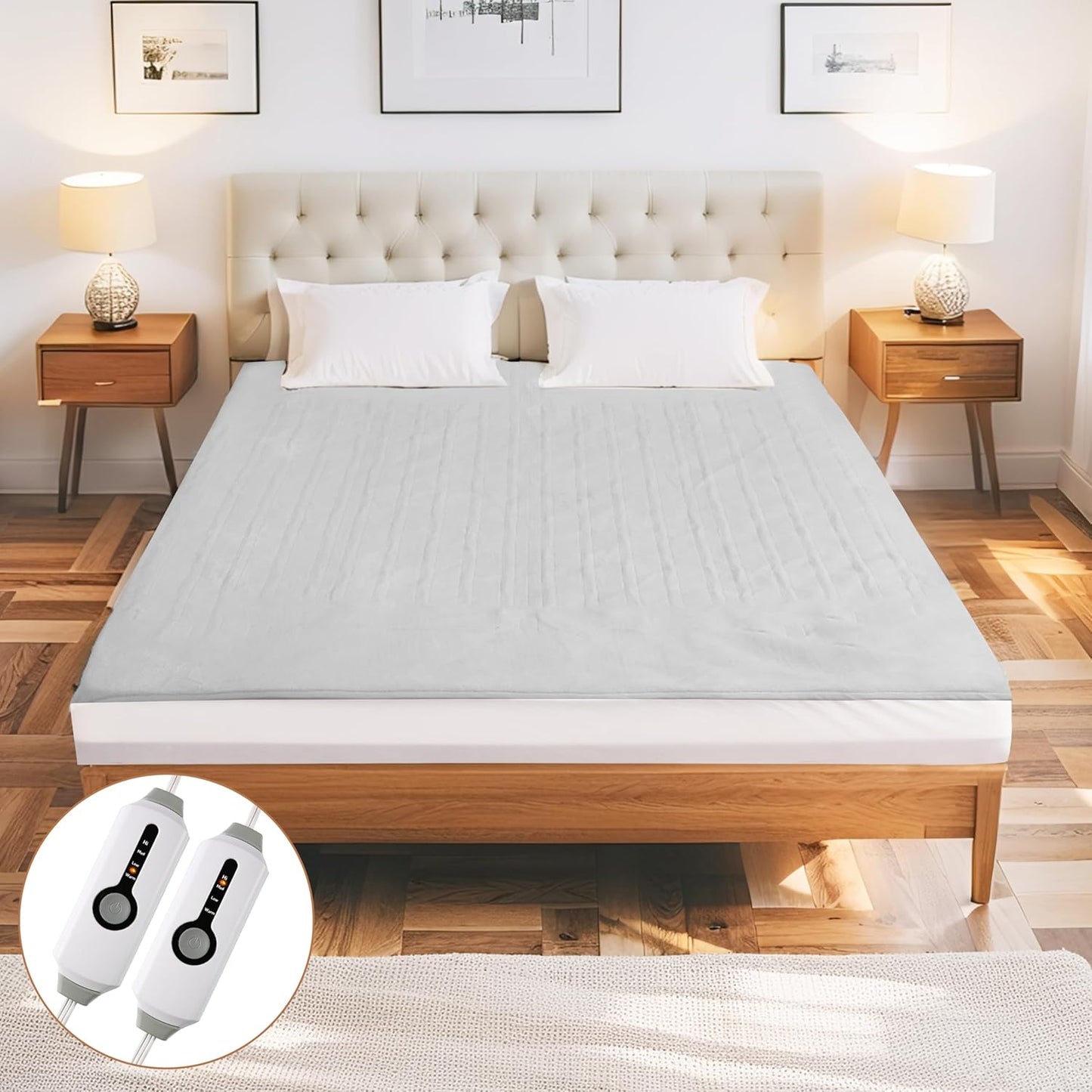 Electric Mattress Pad King Size with Dual Controller and Heat Settings