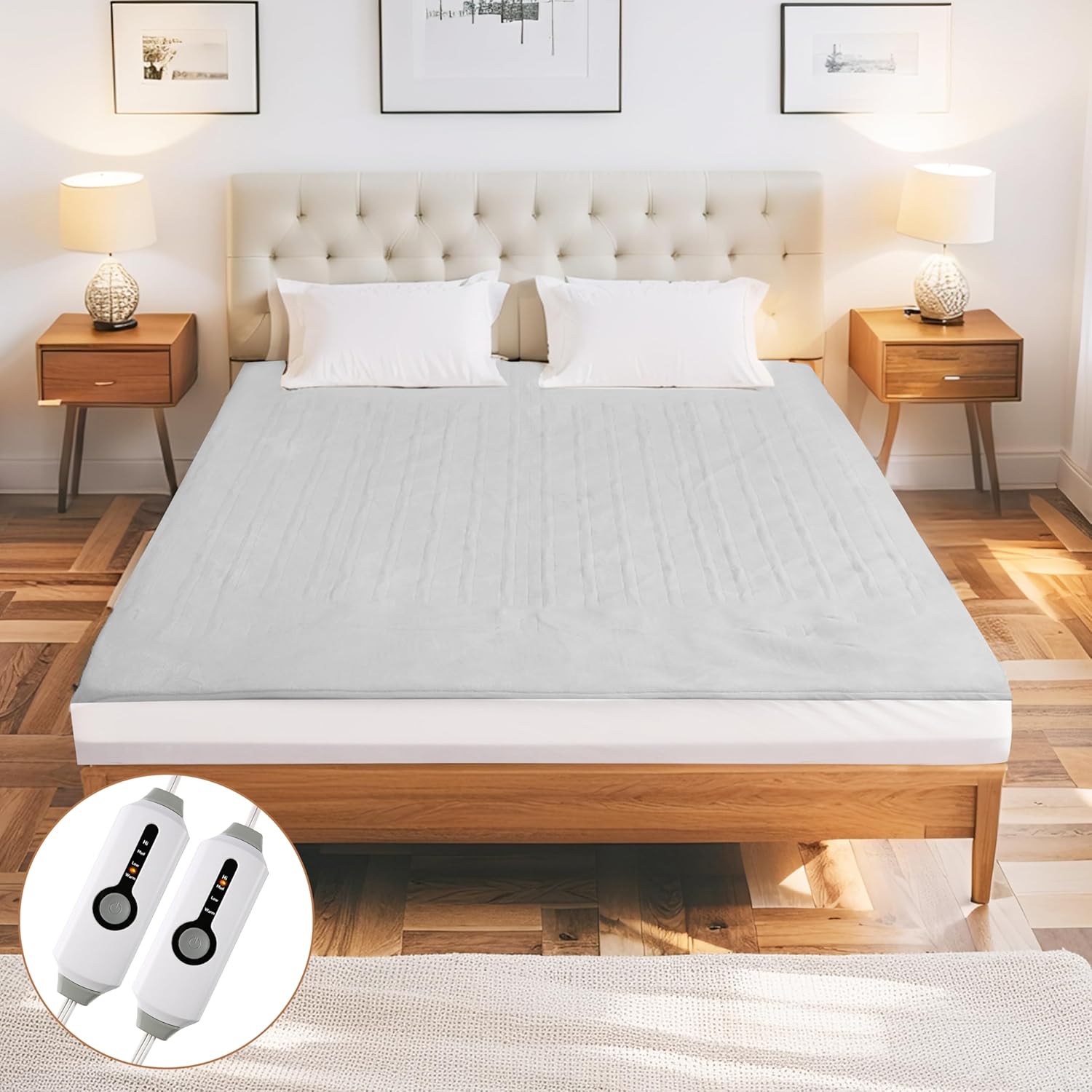 Electric Mattress Pad King Size with Dual Controller and Heat Settings
