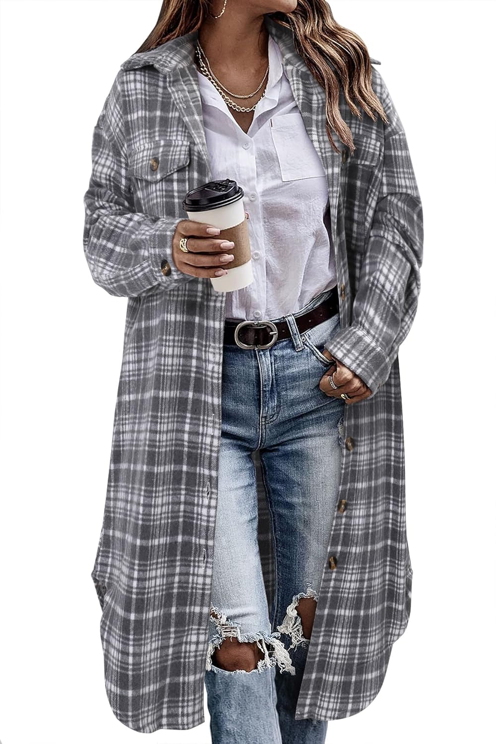 Stylish Womens Plaid Shacket Jacket for Casual Outfits