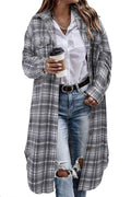 Womens Plaid Shacket Jacket Long Corduroy Shirt - Cozy Oversized Fit