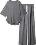 Womens 2 Piece Lounge Set - Soft Batwing Top and Wide Leg Pants