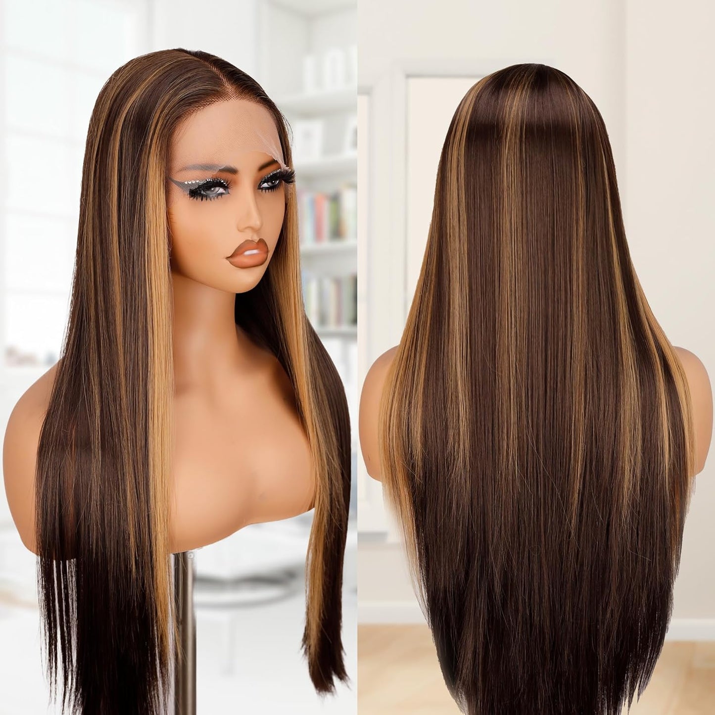 BLL Highlights Wig Honey Brown 30 Inch Straight T Part Wig