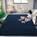 Fluffy Navy Blue Rug 8x10 - Soft Plush Shaggy Carpet for Bedroom