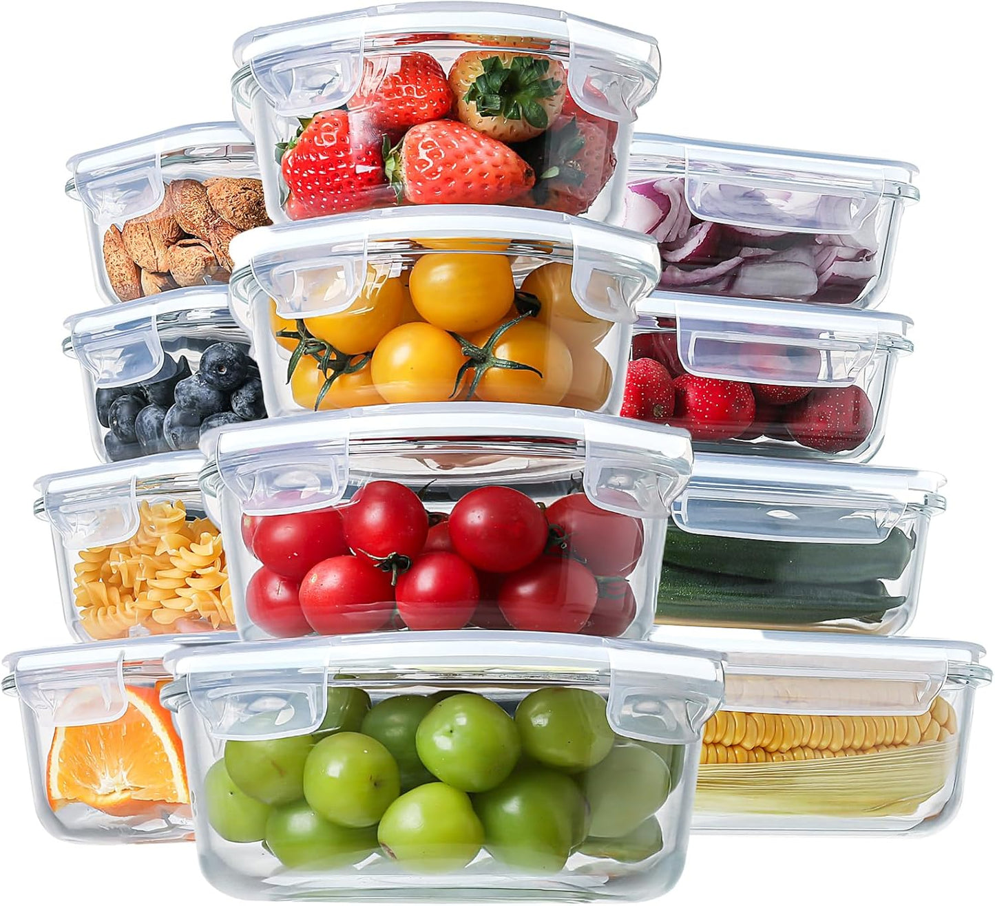 HOMBERKING 24pc Glass Food Storage Containers for Meal Prep