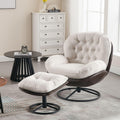 Swivel Linen Accent Chair with Ottoman - Mid Century Comfort