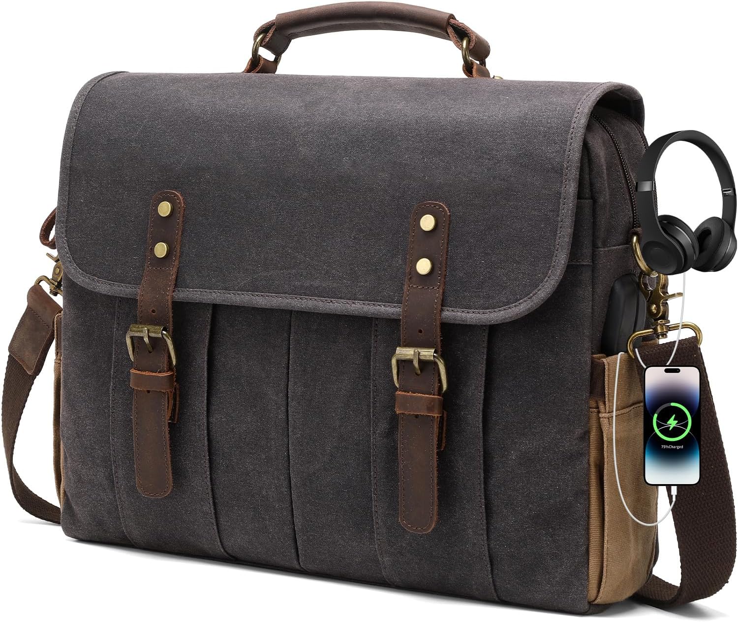 Vintage Mens Messenger Bag 15.6in Waterproof Leather Satchel