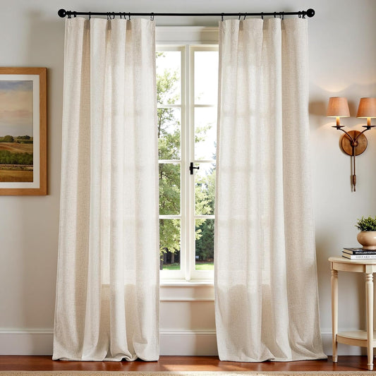 Elegant Beige Linen Blend Curtains for Living Room and Bedroom